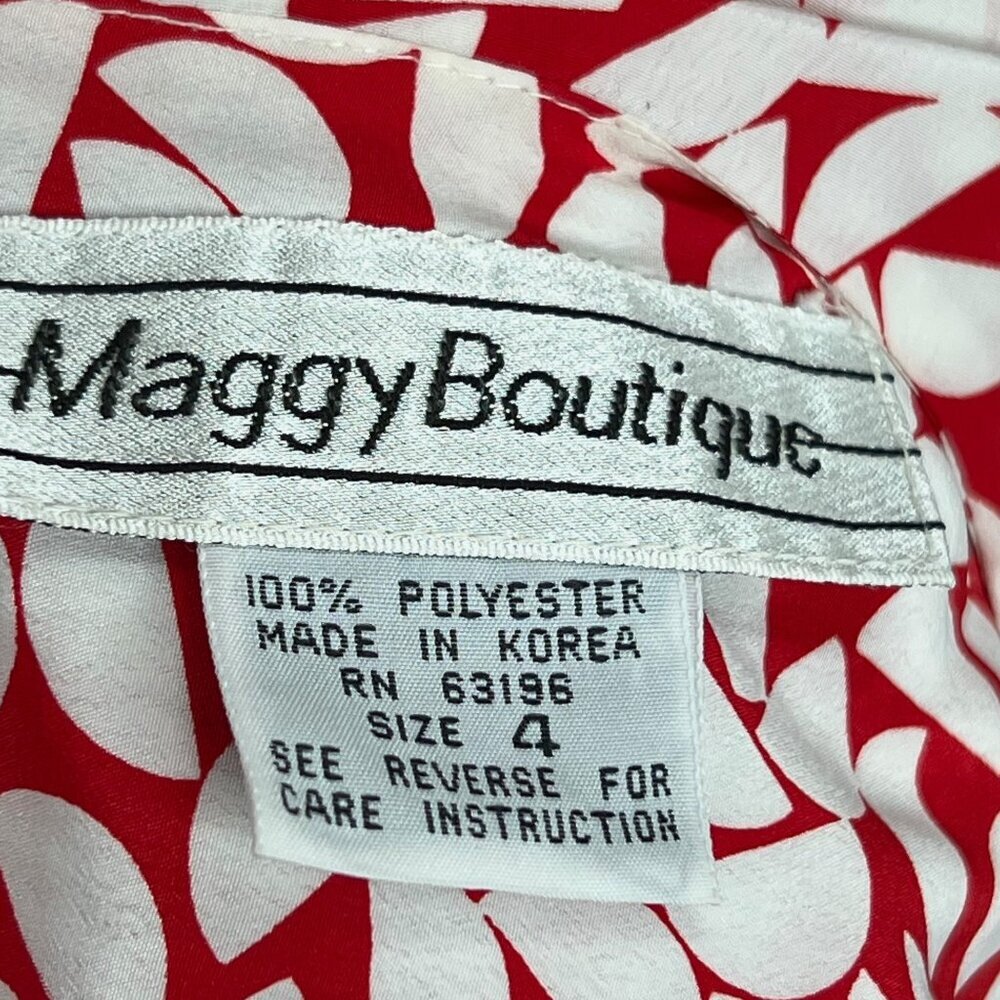 Vintage Red & White Abstract Pattern Dress With Short Sleeves & Button Details 4 - Picture 8 of 9